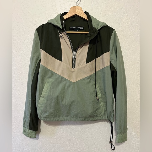 Veronica Beard Avery Half Zip Hooded Green and Cream Utility Jacket - Size Small - Picture 12 of 12